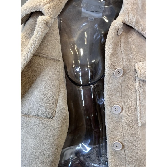 American Eagle Faux Fur Shacket Women Small Tan Brown Jacket Fuzzy Soft Cozy - Picture 9 of 13